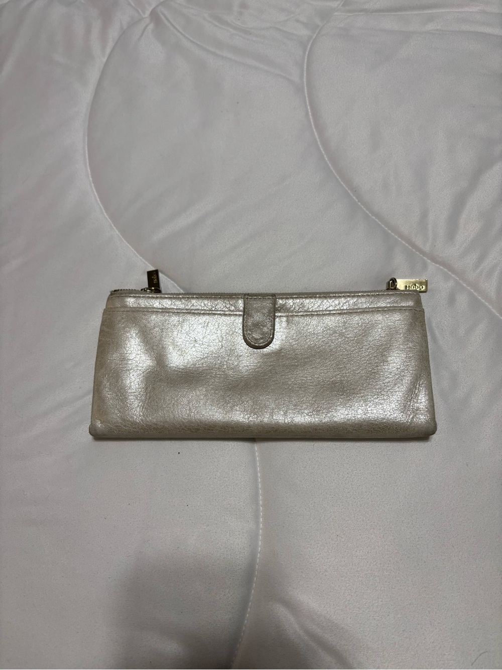 HOBO Metallic Ivory Leather Clutch